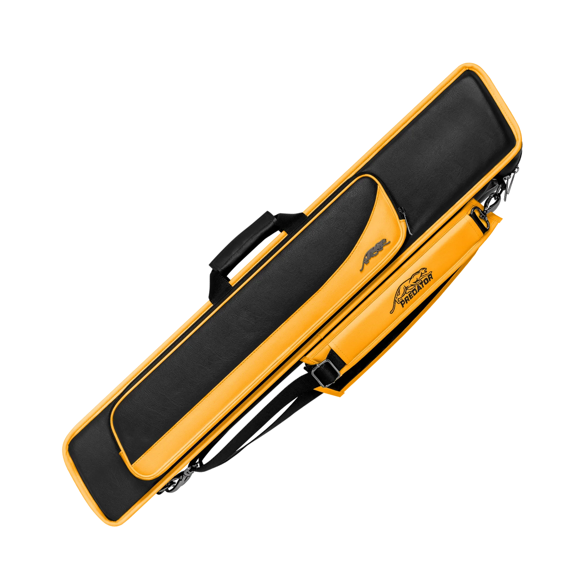 Black and Yellow Roadline Soft Pool Cue Case with Predator Branding on the Strap