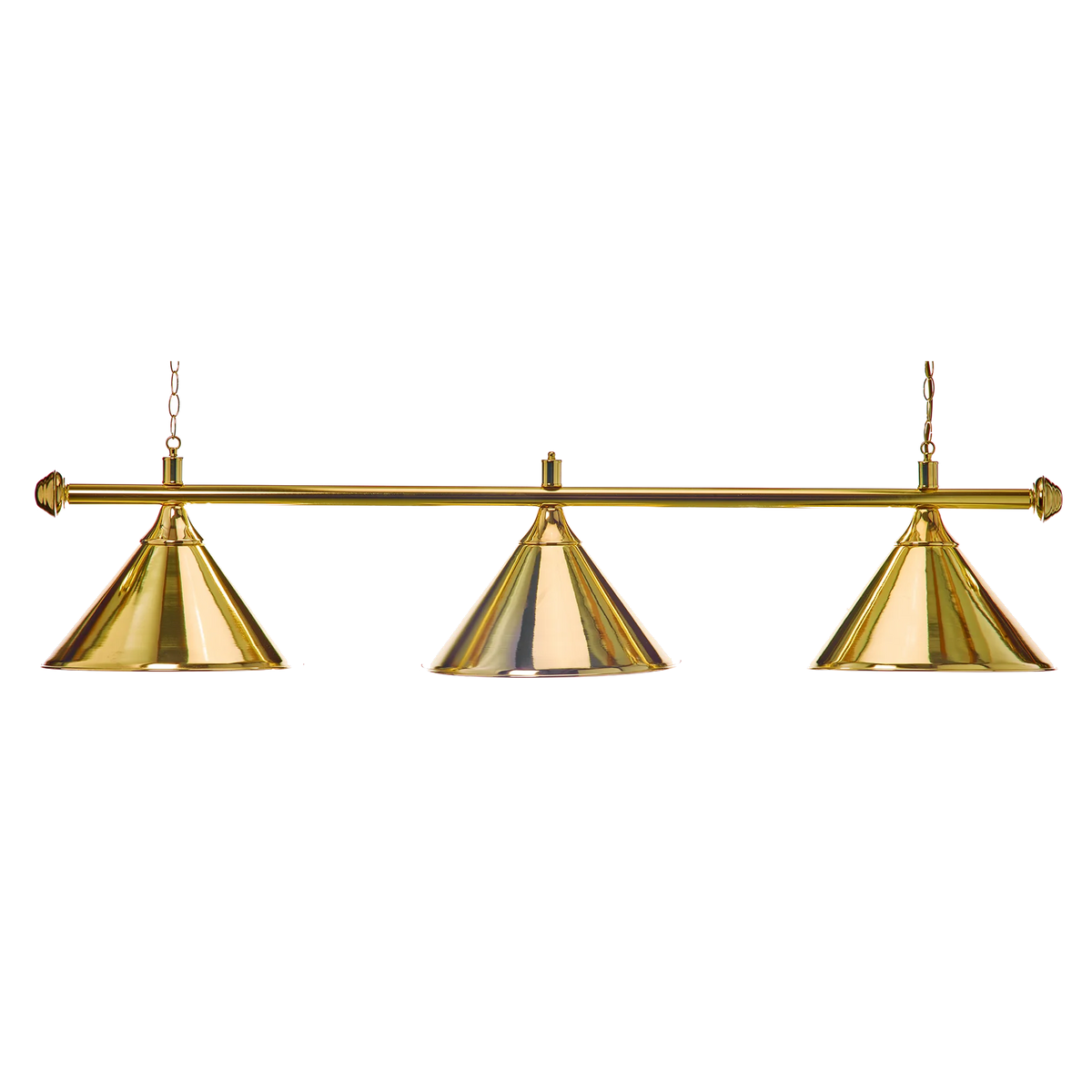 Evergold 3-Shade Billiard Lamp With Polished Brass Cone Shades and Brass Bar