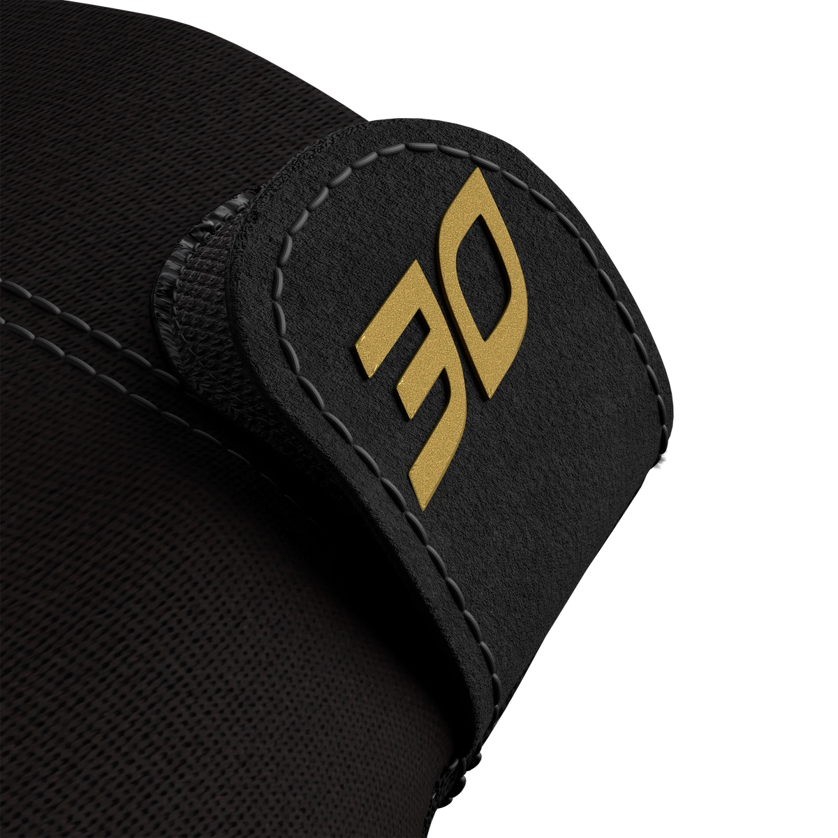 Close-up of black glove fabric with black glove lock featuring gold 30 branding