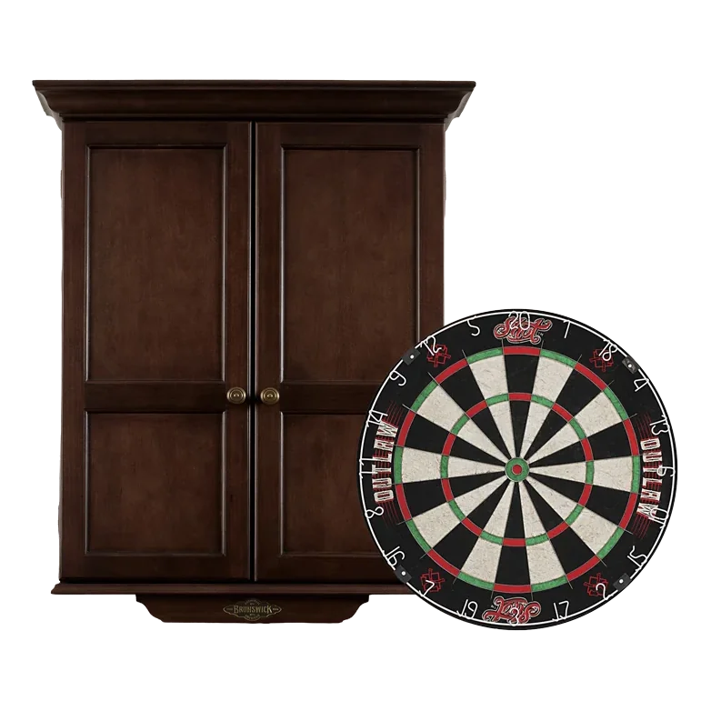 Closed Brunswick Espresso Dartboard Cabinet with Dartboard
