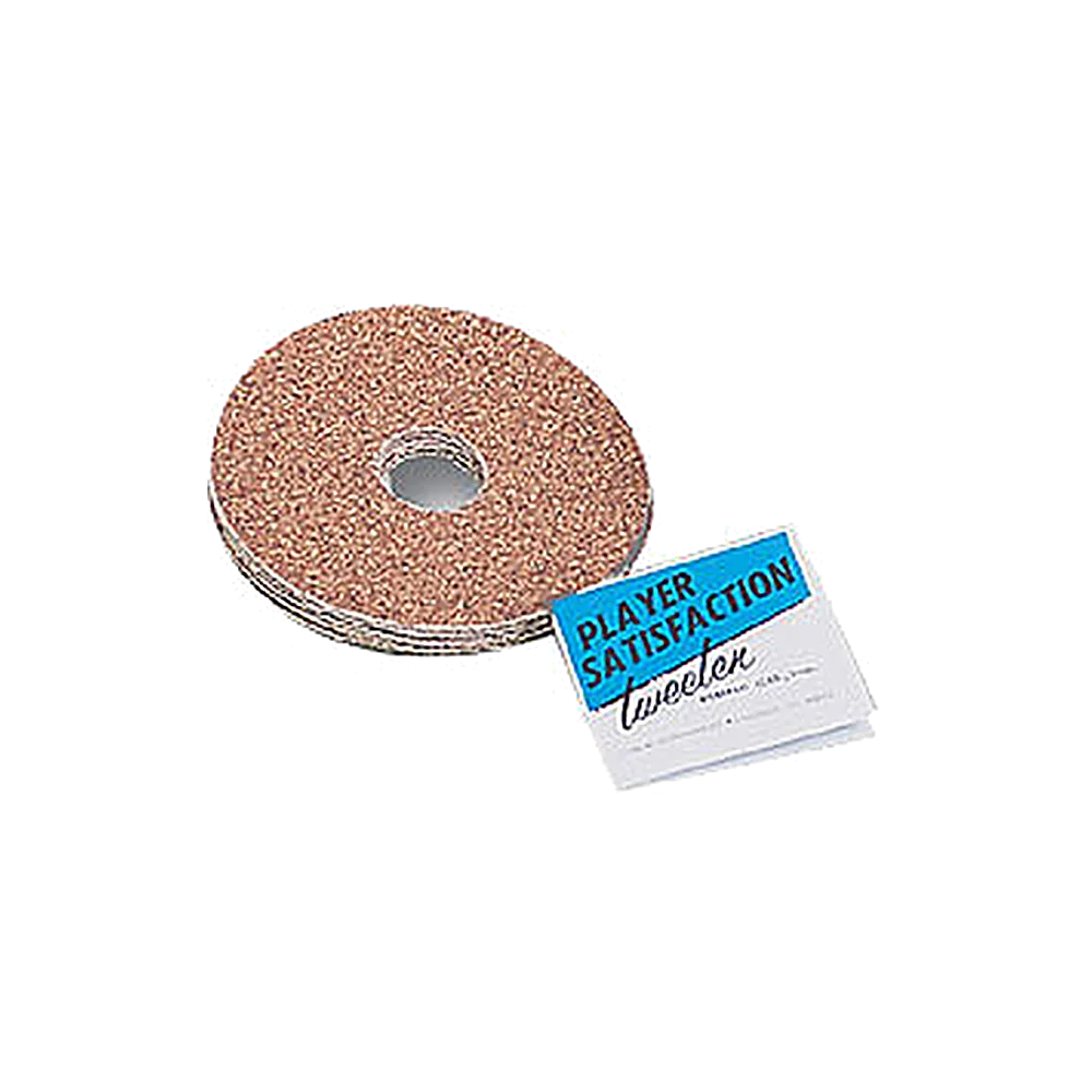Tweeten Player Satisfaction Abrasive Discs Stacked Beside Their Blue And White Package