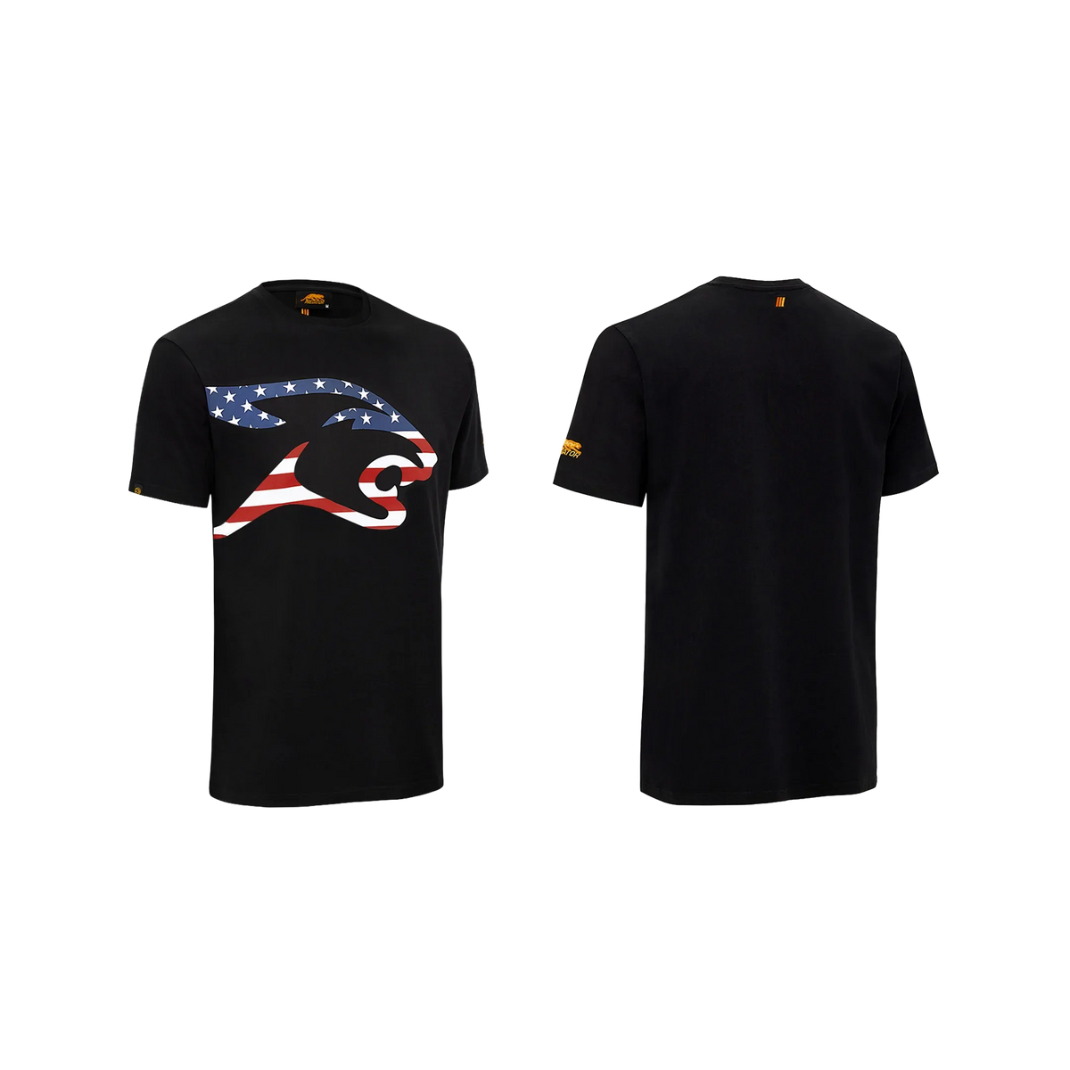 Black t-shirt with a United States flag cat head design
