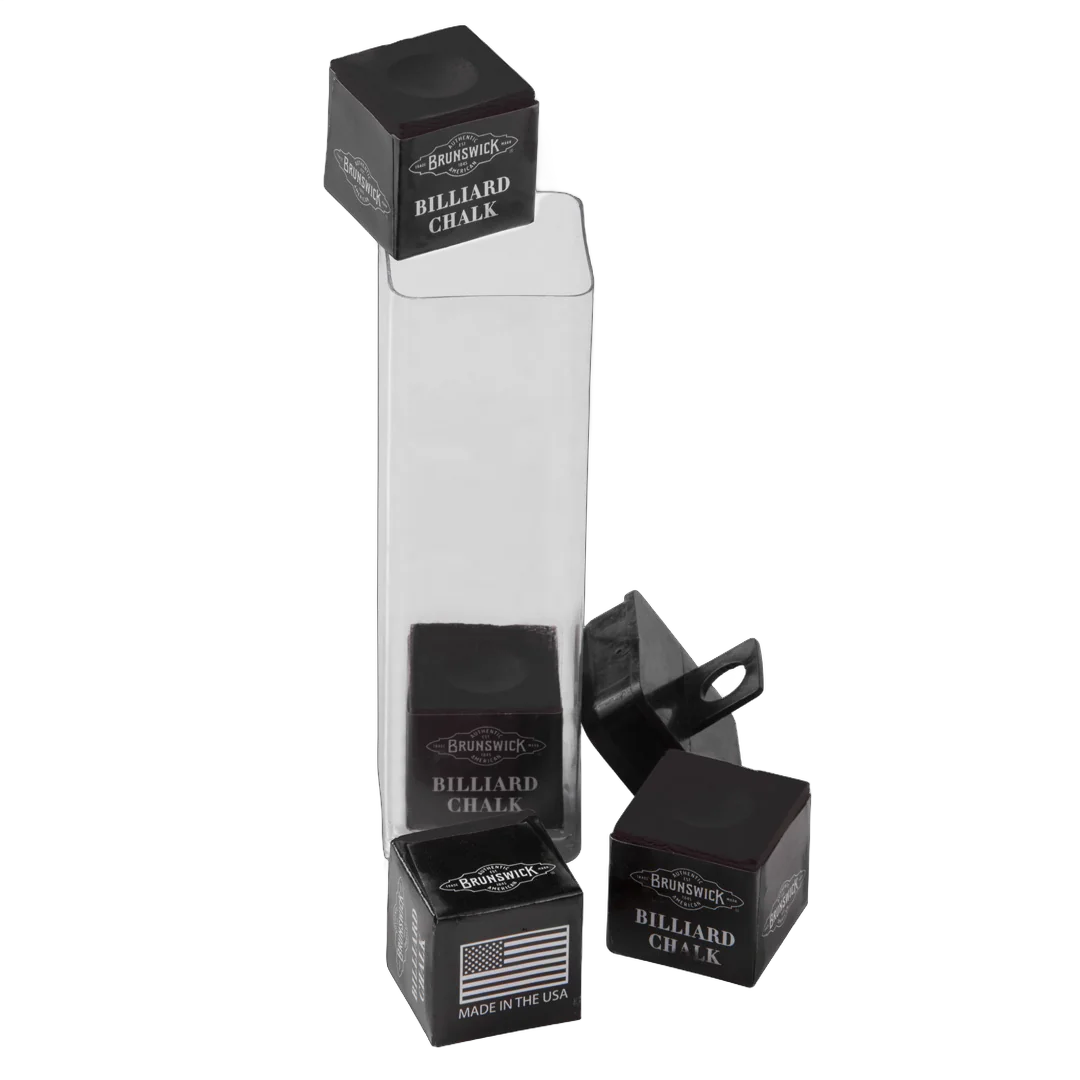 Brunswick Billiard Chalk, Black, 4 Pieces with Clear Storage Tube and Chalk Holder