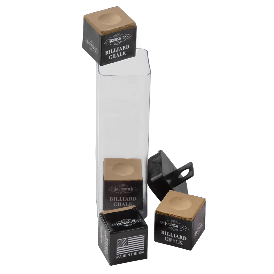 Brunswick Billiard Chalk, Tan, 4 Pieces with Clear Storage Tube and Chalk Holder