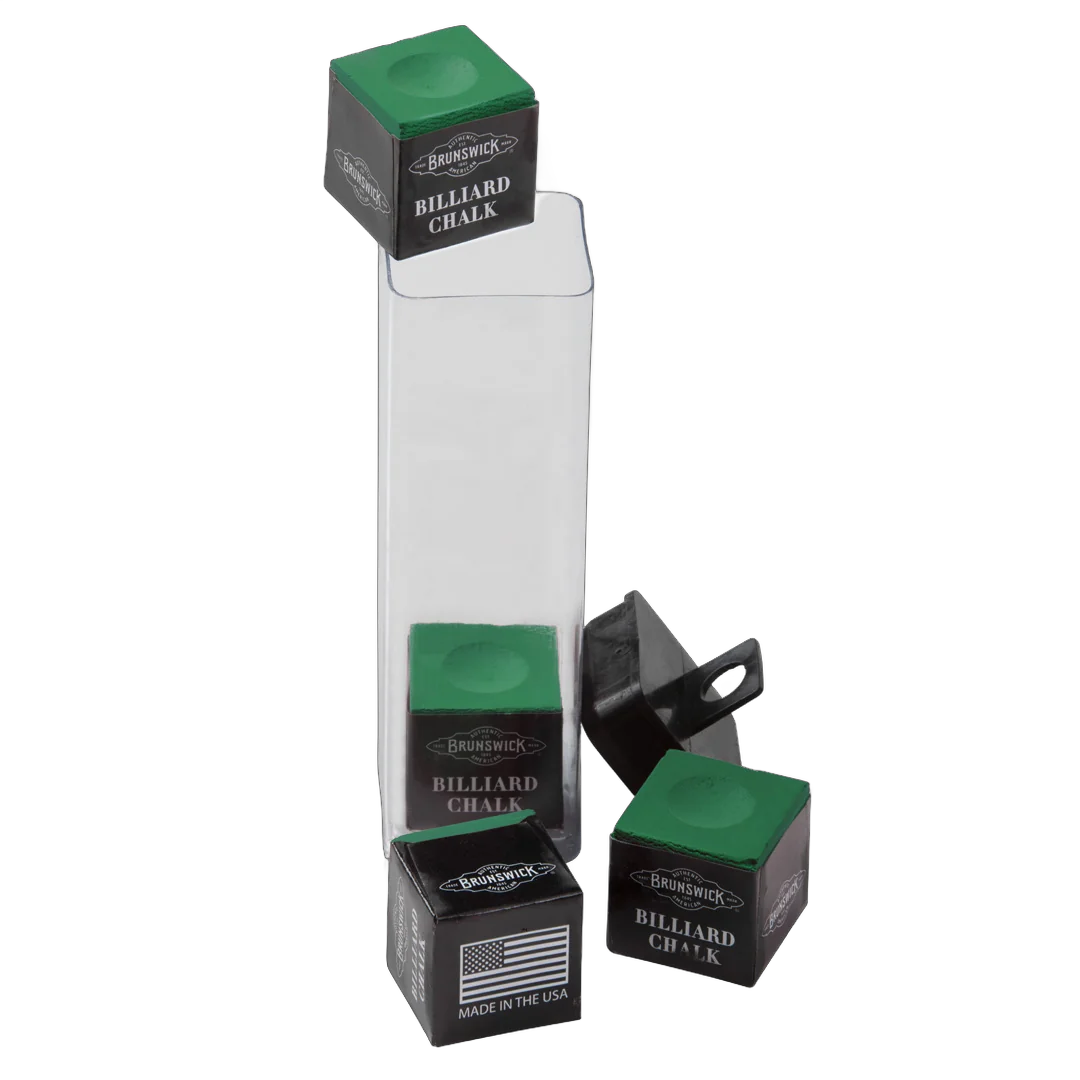 Brunswick Billiard Chalk, Green, 4 Pieces with Clear Storage Tube and Chalk Holder