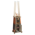 Brunswick Heritage Floor Cue Rack In Driftwood With The Storage Door Open