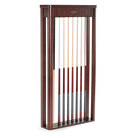 Brunswick Henderson Cue Wall Rack in Espresso Holding Eight Cues and a Bridge