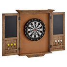 Brunswick Dartboard Cabinet Open with Darts Rustic Dark Brown