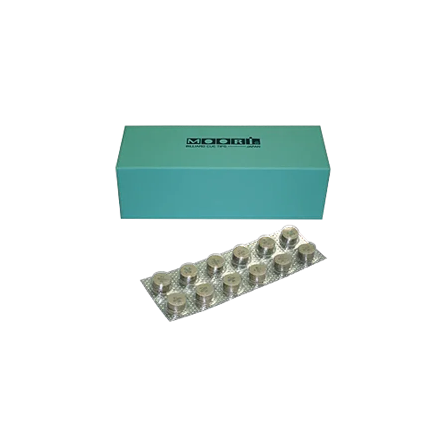 Moori Slow 13 mm Cue Tips in Blister Packs With Teal Box