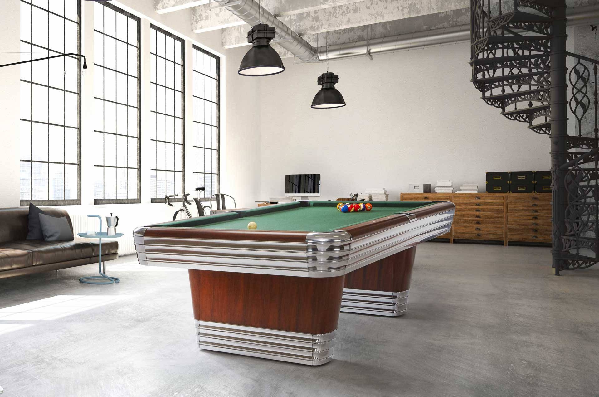 Brunswick Centennial Rosewood/Chrome 8ft Pool Table In a Room