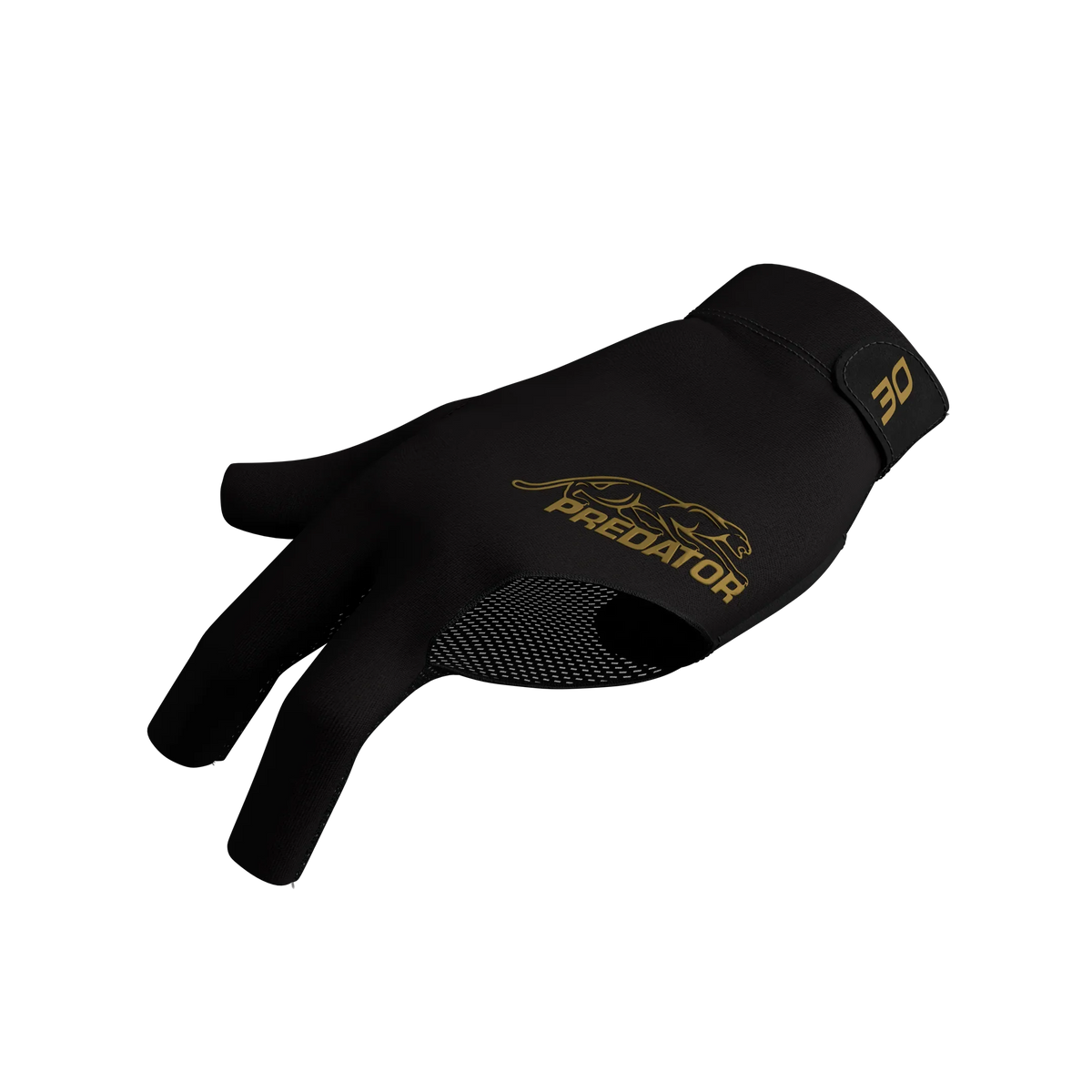 Black glove with gold Predator branding and 30 icon closed fingers