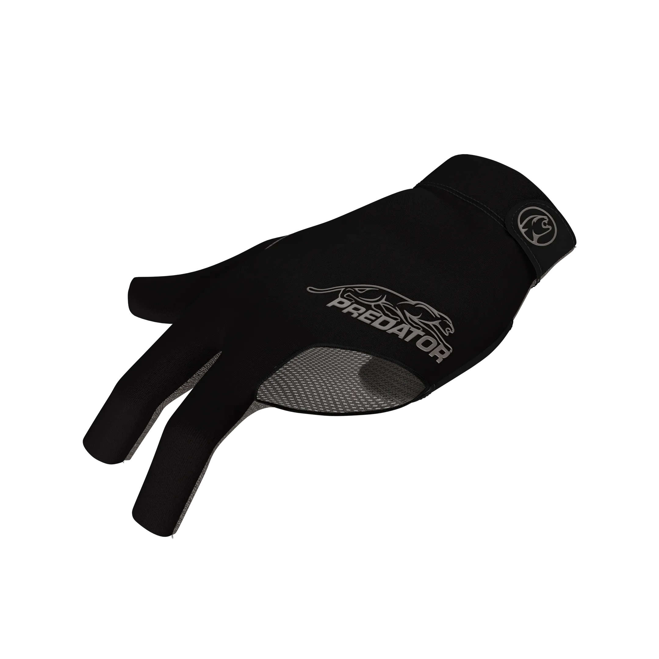 Black glove with grey Predator branding  and grey cat icon