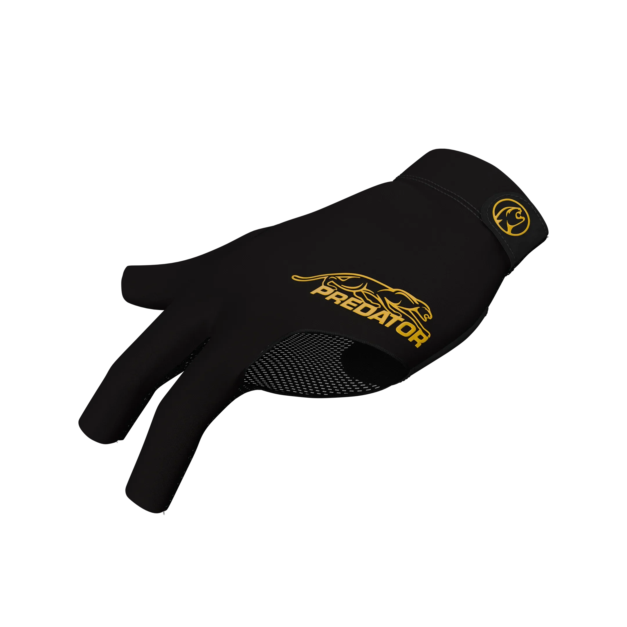 Black glove with yellow Predator branding with yellow cat icon