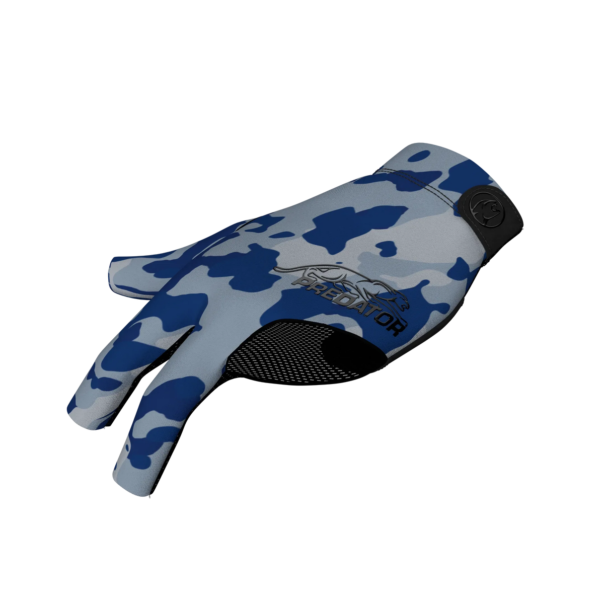 Blue camo glove with closed fingers