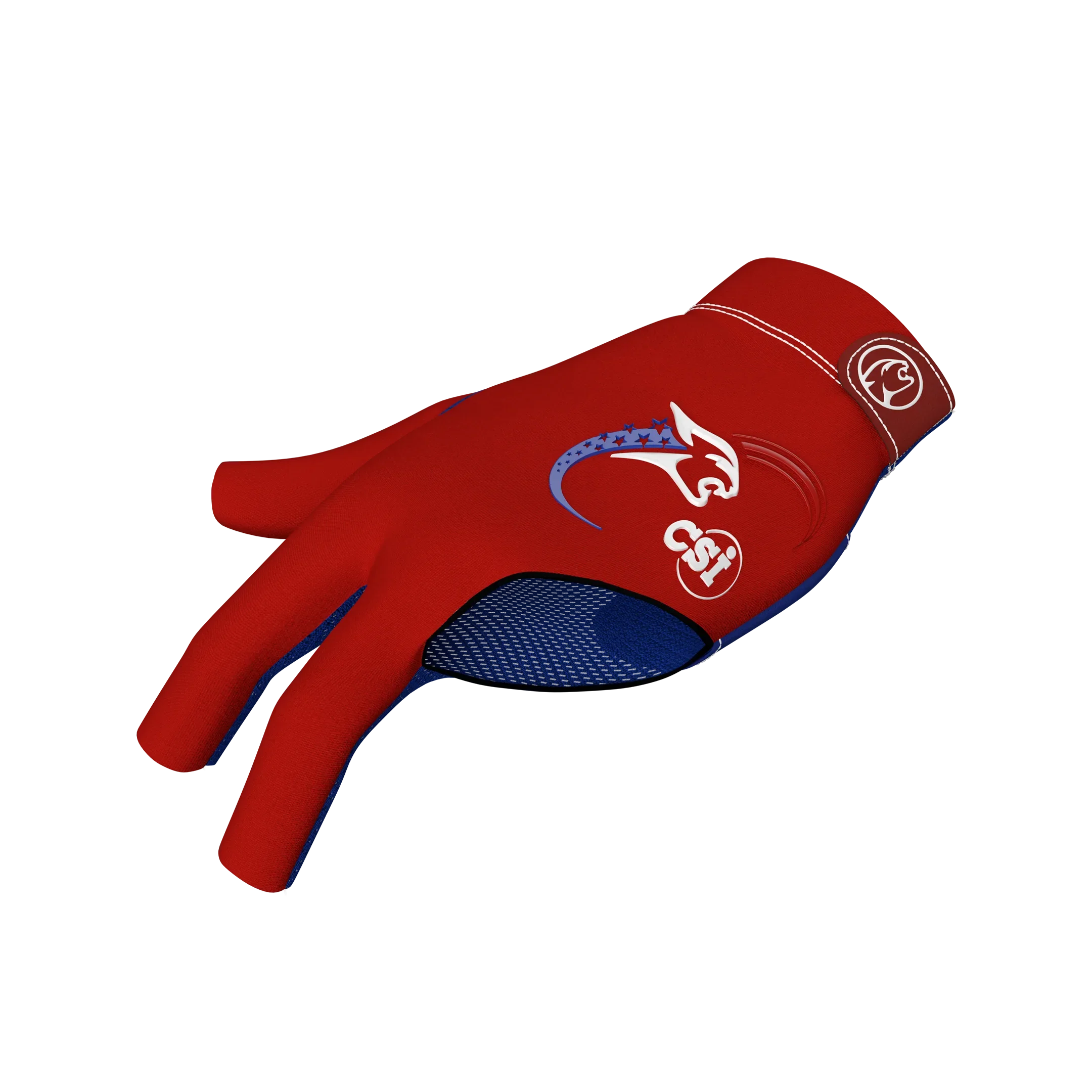Red glove with a blue interior and CSI branding