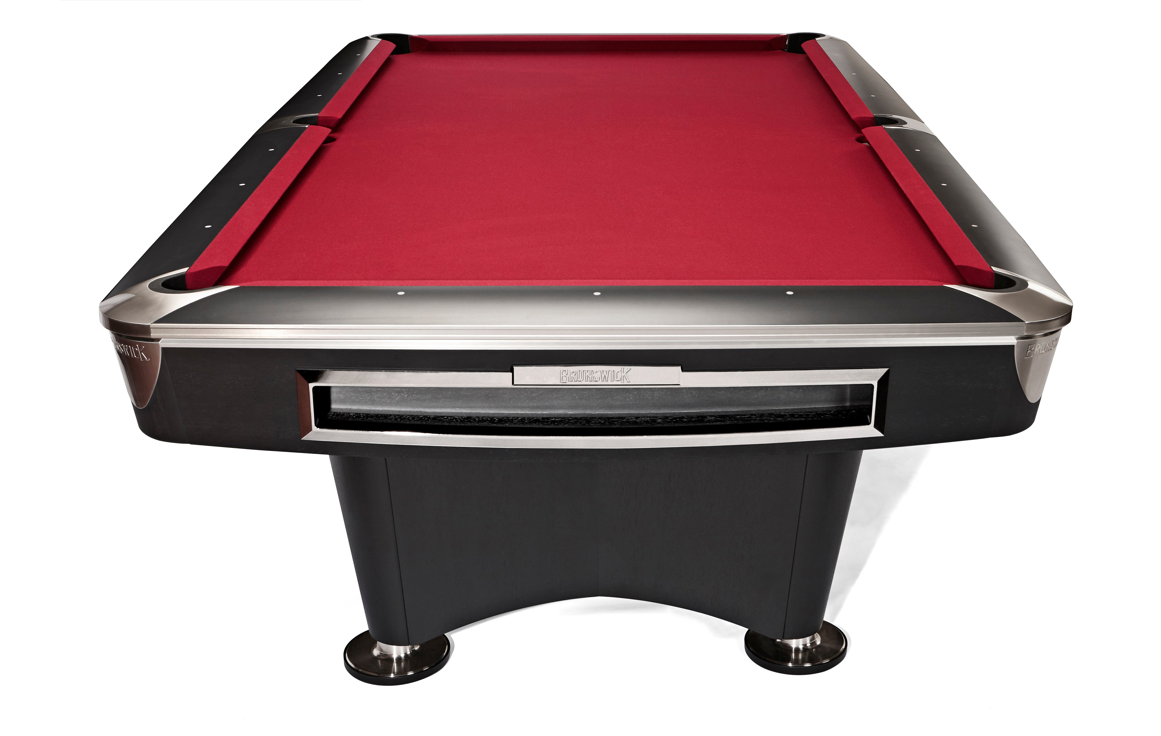 Brunswick Gold Crown VI Tournament 9ft Matte Black/Nickel Pool Table With Red Cloth Front