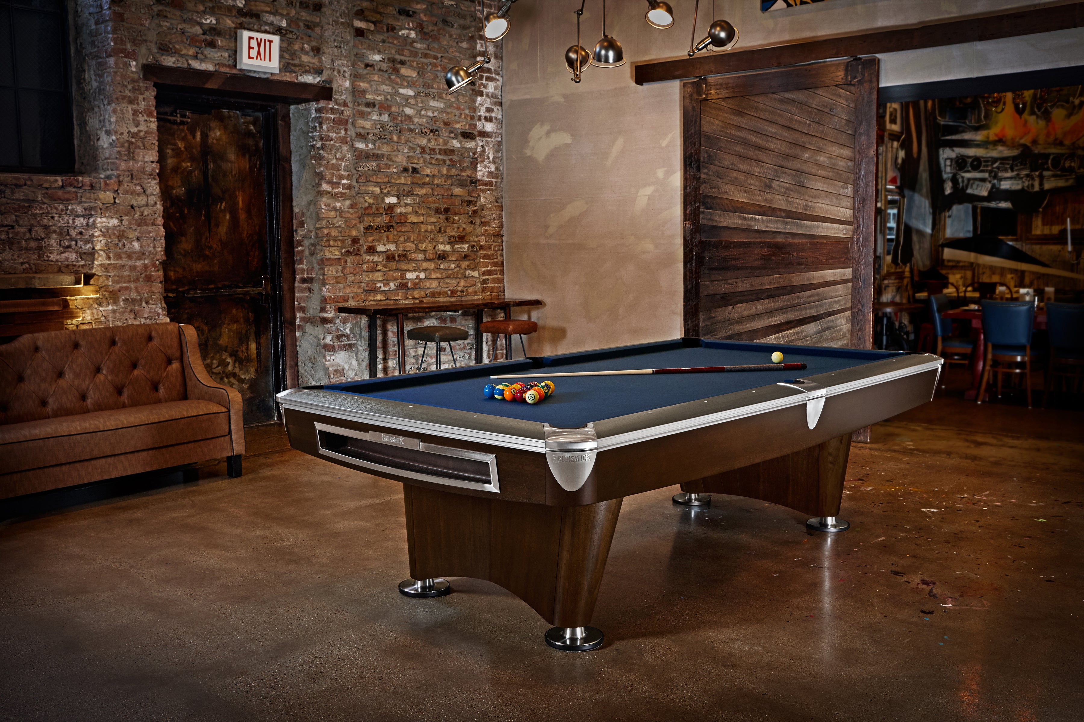 Brunswick Gold Crown VI Tournament 9ft Walnut Espresso Pool Table In a Room