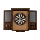 Brunswick Dartboard Cabinet Open with Darts Espresso