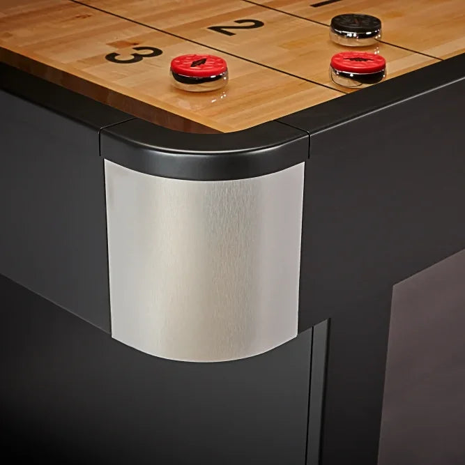 Shuffleboard Pucks On A Brunswick Delray Matte Black 12ft Shuffleboard Table