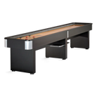 Brunswick Delray Matte Black 12ft Shuffleboard Table With Red and Black Pucks