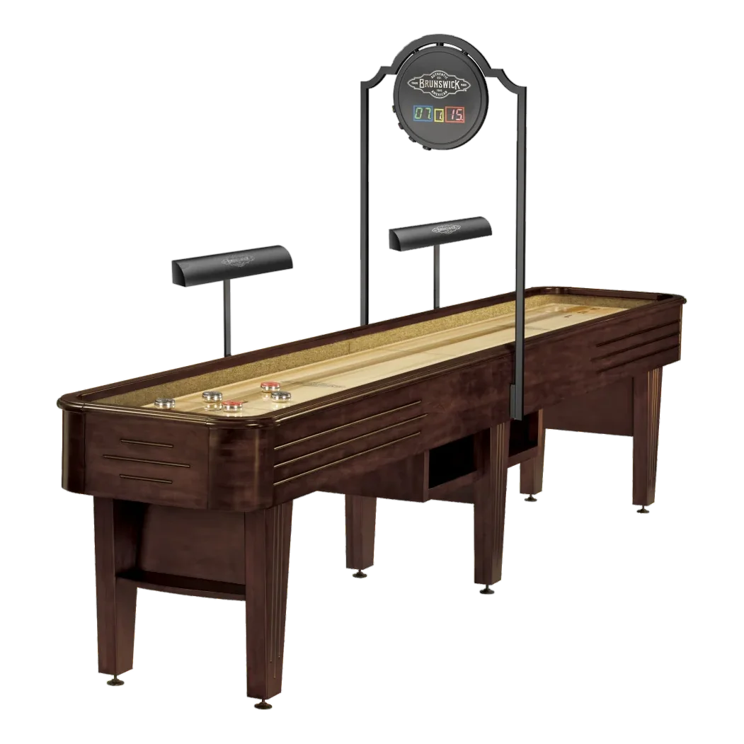 Brunswick Andover 12ft Espresso Shuffleboard Table With Lights and a Scoreboard