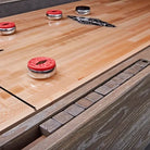 Brunswick Brixton 14 ft Shuffleboard Driftwood With Red and Black Pucks