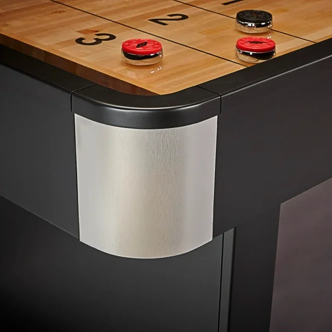 Shuffleboard Pucks On A Brunswick Delray Matte Black 9ft Shuffleboard Table