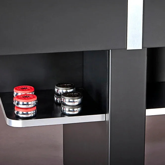 Shuffleboard Pucks On A Brunswick Delray Matte Black 9ft Shuffleboard Table Shelf