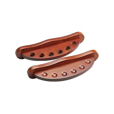 Pair Of Half-Moon Wall Cue Holders In Mahogany-Finish Wood