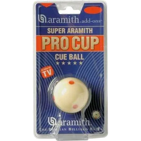 Super Aramith Pro Cup Cue Ball with Red Dots in Aramith Blister Pack

