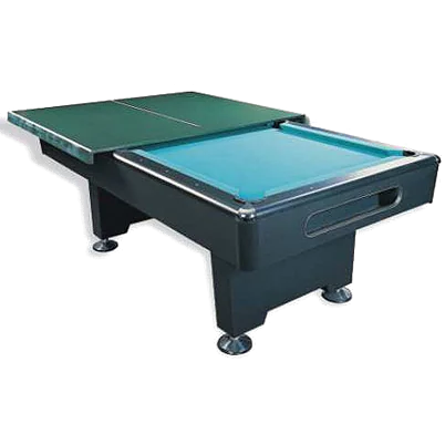 Green Two-Piece Table Tennis Top Partly Covering a Black Pool Table